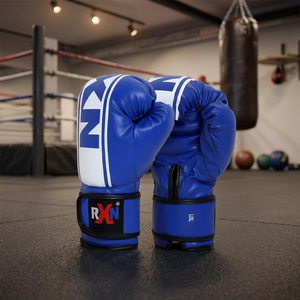 Gants de boxe RXN bleus en PU avec fermeture Velcro et sangle de poignet réglable pour l'entraînement - Product Image 4
