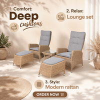 Joyeleisure 5-teiliges Klappbares Verstellbares Einzelsofa aus Korbgeflecht Moderne Outdoor-Möbel zum Entspannen
