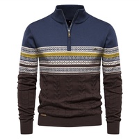 Sweat-shirt à col montant et fermeture éclair 1/4 pour hommes, polo tricoté à la mode pour l'hiver