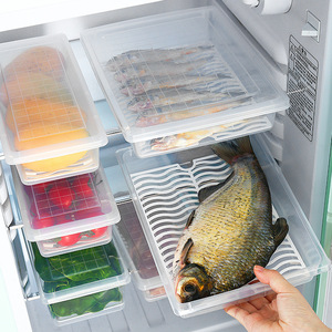 Frozen Fish And Meat Draining Preservation Box Rectangle Plastic With Lid Refrigerator Food Storage Container - Product Image 1