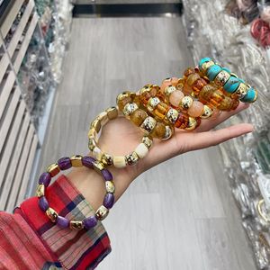 <span class=keywords><strong>Bracelet</strong></span> multicolore en perles courbées en résine acrylique style européen et américain, avec empiècements dorés - Product Image 1