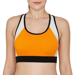 Soutien-gorge de sport dos nageur pour femme, color block orange et blanc, maintien moyen, respirant, sans coutures, haut de fitness - Product Image 1