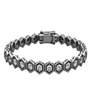 Orelia Luxe S925 Silver Honeycomb Zircon <b>Beaded</b> <b>Bracelet</b> for Women Rhodium Plated Claw Setting Minimalist Jewelry Gift - Product Image 2