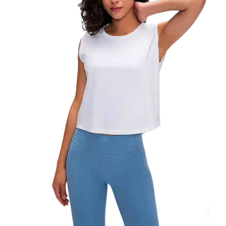 Custom Summer Womens Cropped Tank Top O-neck Sleeveless Cotton White Lady Fashion Yoga Sport Fitness Loose Tank Top for Women