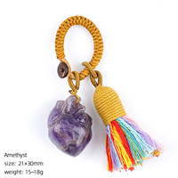 Porte-clés en pierre naturelle en forme de cœur, style bohème, breloque améthyste et quartz rose pour sac, pendentif de voiture, accessoire vestimentaire, vente en gros