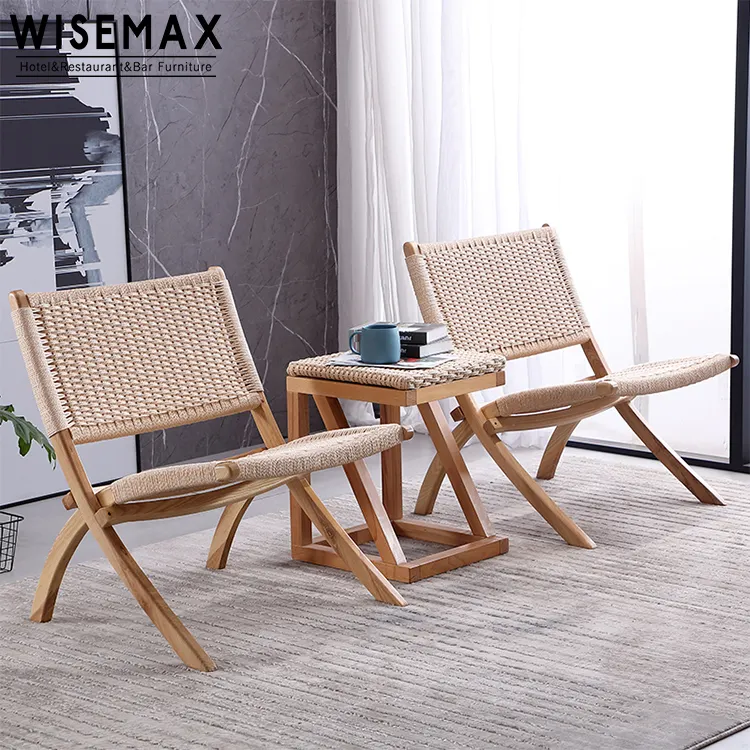 WISEMAX mobilya Modern japon tarzı ahşap Recliner sandalye katlanabilir dokuma halat salonu oturma odası veya yatak odası için