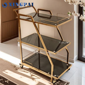 Xingpai Dubai Wholesale Markt Gouden <span class=keywords><strong>Trolley</strong></span> Luxe 3 Tier Hotels Catering Trolleys Commerciële Hotel <span class=keywords><strong>Trolley</strong></span> <span class=keywords><strong>Room</strong></span> Service Cart - Product Image 2
