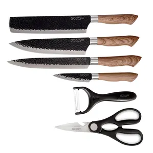 Món Quà Nóng Item 6 Cái Không Dính Bếp Knife Set Với Người Giữ Gỗ Thép Không Gỉ Nấu Ăn Dao