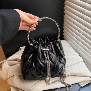 Fashionable Trending Women's Rattan Bucket <b>Bag</b> with <b>Real</b> <b>Leather</b> Handle and Drawstring - Product Image 6