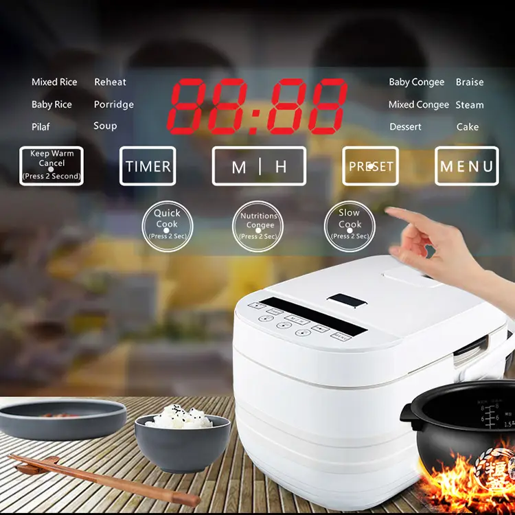 Penanak nasi elektrik, panci dalam Digital besi cor Multi fungsi mewah memasak listrik IH 5Kg warna merah