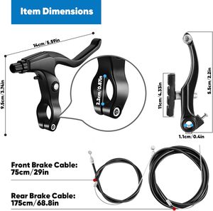 Juego completo de frenos de bicicleta universales tipo V, cables exteriores interiores delanteros y traseros MTB, incluye pinzas de palanca de frenos, frenos de bicicleta - Product Image 2