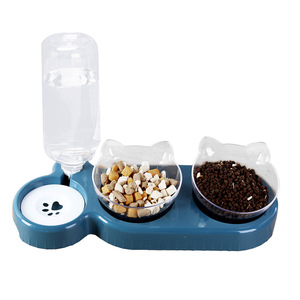 Distributeur d'eau automatique double bol pour chat et <span class=keywords><strong>chien</strong></span> 2-en-1, gamelles auto-remplissantes anti-déversement pour nourriture/eau, mangeoire en plastique pour animaux de compagnie - Product Image 1