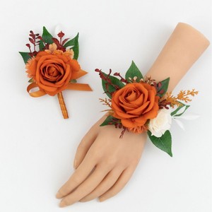 Conjunto de Corsage y Boutonniere de Flores de Tela de Satén Hechas a Mano para Bodas, Damas de Honor, Ocasiones Formales, Decoración <span class=keywords><strong>al</strong></span> por Mayor - Product Image 1