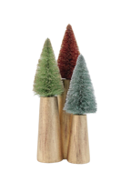 Collection Whispering Pines : Ensembles d'arbres de Noël miniatures en plastique faits à la main, Ambre Chaud, Vert Classique, Givré Doré, Scandinave