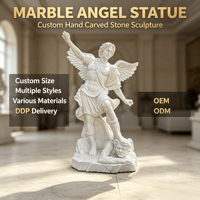 Statue de l'archange Saint Michel en marbre grandeur nature, sculpture d'ange en pierre sculptée à la main pour la décoration de jardin extérieur
