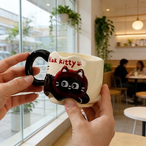 Taza de Café de Cerámica con Diseño de Gatito Negro, 300 ml, con Asa, para el Hogar - Product Image 5