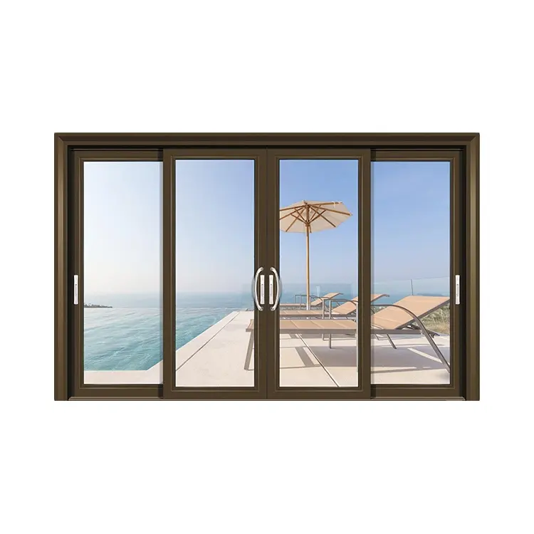 Porta del patio della porta scorrevole di alluminio della struttura sottile di vetro temperato doppio strato silenzioso esterno leggero su misura