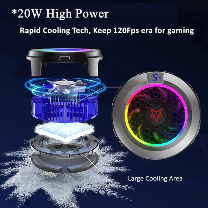 Sarafox B7 AI Temperature Control  Mobile Cooling Fan for Gaming Fast Cooler RGB Fan Magnetic Freeze Cooling Fan