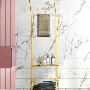 Étagère de rangement de salle de bain Yuka avec étagères, porte-serviettes d'angle autoportant pour côté baignoire ou douche - Product Image 2
