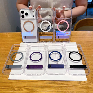 Custodia per telefono in metallo con supporto di una sola <span class=keywords><strong>parola</strong></span> per telefono con ventosa magnetica per iPhone 14 15 16 Promax Cover in acrilico trasparente - Product Image 1