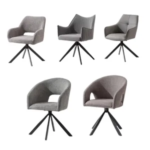 Wholesale Modern Furniture Elegant Dark Gray Fabric Upholstery Swivel Armchair Armrest Tub Luxury Grey Velvet Dining Room Chairs