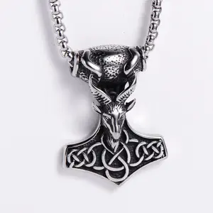 Vintage Rvs Sieraden Mannen Thor Hamer Mjolnir Norse Viking Hanger Ketting