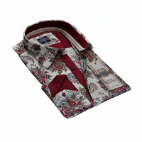 Camisa Casual de Manga Larga con Estampado Floral Borgoña para Hombre, Talla Grande, 100% Algodón, Anti-Pilling, Temporada de Primavera, Adultos