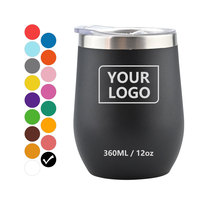 Verre à vin isotherme en acier inoxydable à double paroi avec logo personnalisé, sans pied, 12 oz, avec couvercle
