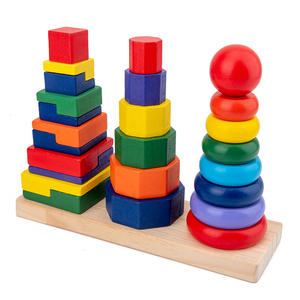<b>Wooden</b> Multicolored Three-column Tower rainbow Set Tower Overlapping High Geometric Shape Set Column <b>Building</b> <b>Blocks</b> Toy - Product Image 2