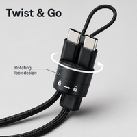 Câble de charge USB-C vers USB-C 240W PD, portable, avec enrouleur rotatif, cordon plat tressé en nylon, chargeur de voyage pour ordinateur portable et téléphone