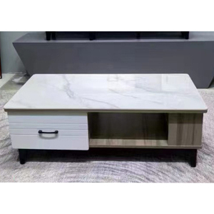 Muebles Modernos para Sala de Estar, Mesa de Centro de Madera con Tapa de Mármol Blanco y Juego de Mesa para <span class=keywords><strong>TV</strong></span> para Sala de Estar - Product Image 4