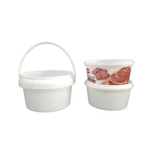 批发透明白色食品级PP 500毫升塑料桶桶，带盖和手柄，用于冰淇淋柔版印刷