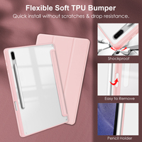 Étui pour tablette Samsung Galaxy Tab S8 Plus/S7 Plus 12,4 pouces, étui à trois volets, coque arrière transparente