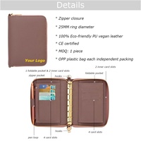Hongbo Best Seller Portefeuille-classeur A7 en cuir grainé 24 couleurs avec fermeture éclair, feuille volante et dragonne, idéal pour le bureau ou l'école