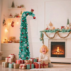 Árbol Decorativo de Lana Trenzada Redonda, Cortado con Láser, Color Verde Esmeralda, Extensible hasta 1.5 Metros, Suministro Directo de Fábrica, para Uso Festivo - Product Image 4