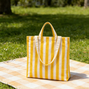 Bolsa de Mano de Lona a <span class=keywords><strong>Rayas</strong></span> Personalizada al por Mayor, Bolsa de Compras Casual para la Playa con Asas - Product Image 5