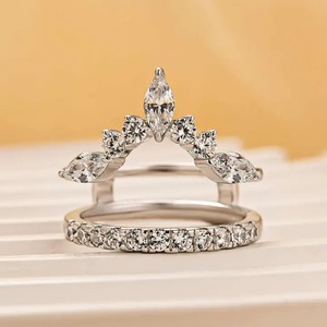 Anillo de Boda de Plata Chapada en Oro Blanco con Moissanita 925, Corte Marquesa y Corte Redondo, con Incrustaciones de Diamantes, para Mujer - Product Image 3