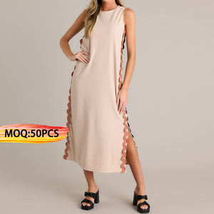 Personalizzato Oem O collo senza maniche a coste in maglia con spacco laterale da donna nuova moda modesta estate chiesa abito <span class=keywords><strong>lungo</strong></span> Midi abbigliamento da donna - Product Image 1