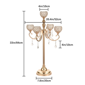 Centrotavola per Matrimonio, Candelabro Dorato a 5 Bracci con Cristalli, <span class=keywords><strong>Portacandele</strong></span> con Perline di Cristallo - Product Image 3
