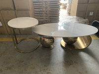Einzigartiges Design Couch tisch Set Kreative Edelstahl Runde Sphärische Basis Rock Slab Center Tisch Wohnzimmer Ovaler Tee tisch
