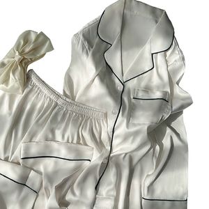 Pigiama leggero <span class=keywords><strong>di</strong></span> lusso avanzato sensazione camicie da <span class=keywords><strong>notte</strong></span> <span class=keywords><strong>di</strong></span> <span class=keywords><strong>seta</strong></span> <span class=keywords><strong>di</strong></span> ghiaccio eleganti e minimalisti casual manica lunga due pezzi set pigiami - Product Image 5