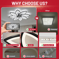 Ventilateurs de plafond LED à faible bruit avec design floral OEM, application Tuya, télécommande Matter, ventilateur électrique moderne avec lampe pour salon et chambre à coucher
