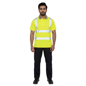 High Visibility Safety Polo Shirt Yellow Class 2 Reflective Tape Short Sleeve Work Wear - Product Image 1