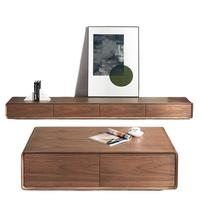 Ensemble Meuble TV Italien et Tables Basses, Salon Moderne, Lot de 2, Placage Noyer Nordique