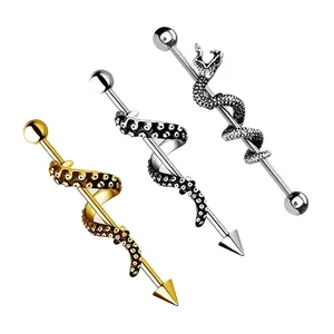 Großhandel 316 Edelstahl Schlange Ohr Piercing Schmuck Ohr Tragus Stud Snake Industrial Lang hantel