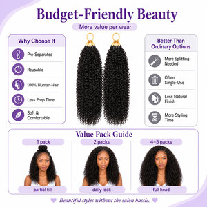 Extensioni per <span class=keywords><strong>capelli</strong></span> ricci afro all'uncinetto, 100% naturali, pre-selezionate, invisibili, per trecce boho - Product Image 3