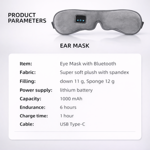 Masque de <span class=keywords><strong>sommeil</strong></span> USB Type-C avec <span class=keywords><strong>musique</strong></span> Bluetooth, batterie de 6 heures pour les dormeurs latéraux, couvre-yeux léger pour les voyages et la méditation - Product Image 5