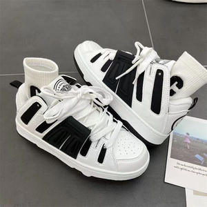 נעלי ספורט גרפיטי בשחור-לבן לגברים, נעליים עם סוליות עבות המגדילות גובה, נעלי ספורט זוגיות קז'ואל לחוץ - Product Image 4