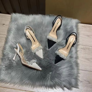 Women's 2025 Spring Summer High <b>Heels</b> Thin High <b>Heels</b> French Transparent Pointed Toe <b>Low</b> <b>Heels</b> White Top <b>Sandals</b> Thin High <b>Heels</b> - Product Image 3