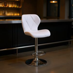 Homeera Bar <b>Stool</b> White Pu Leather <b>Adjustable</b> Chrome Base Modern Contemporary Home Bar Furniture - Product Image 2
